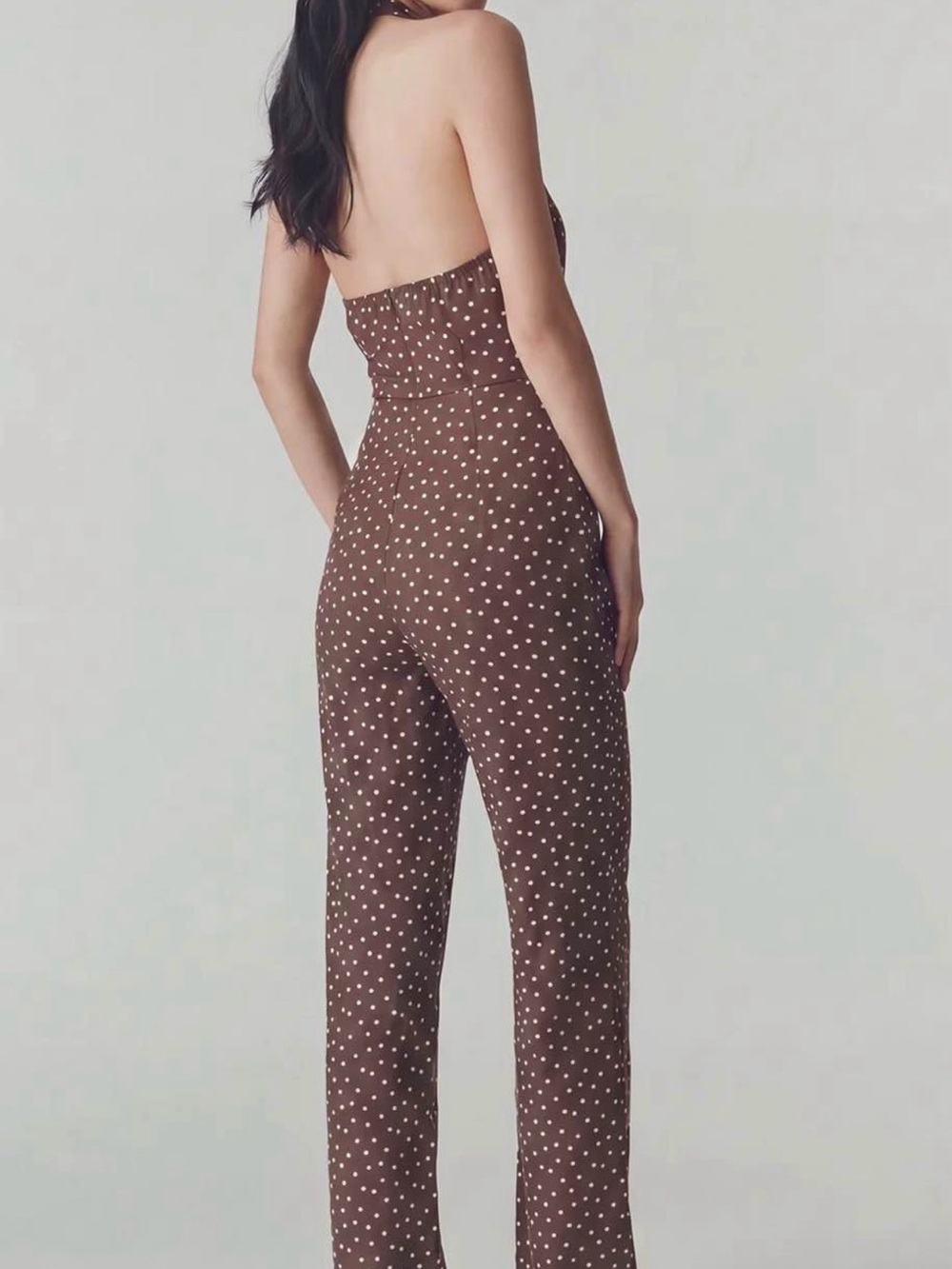 Love Tree Brown Polka Dot Halter Jumpsuit - Picture 2 of 7